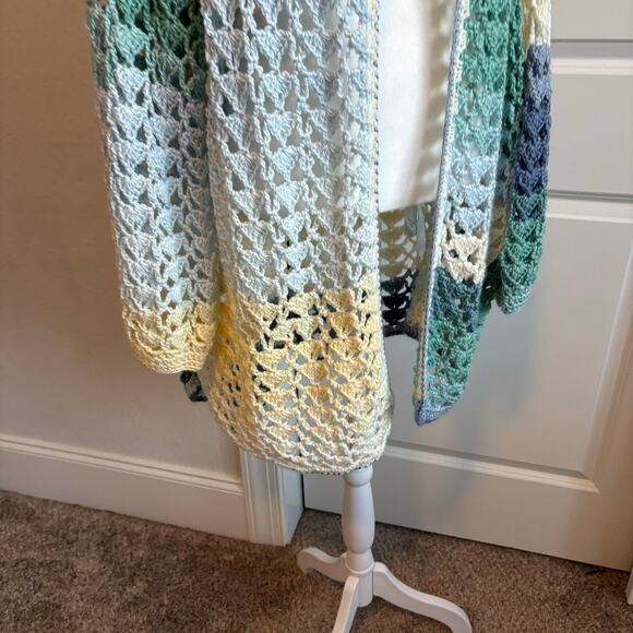 Handmade Crochet Longline Cardigan Sweater Grannycore Artsy Quirky Blue - Picture 3 of 6